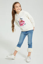 Load image into Gallery viewer, Redtag-Cream-Fur-Hooded-Sweatshirt-Sweatshirts-Girls-2 to 8 Years
