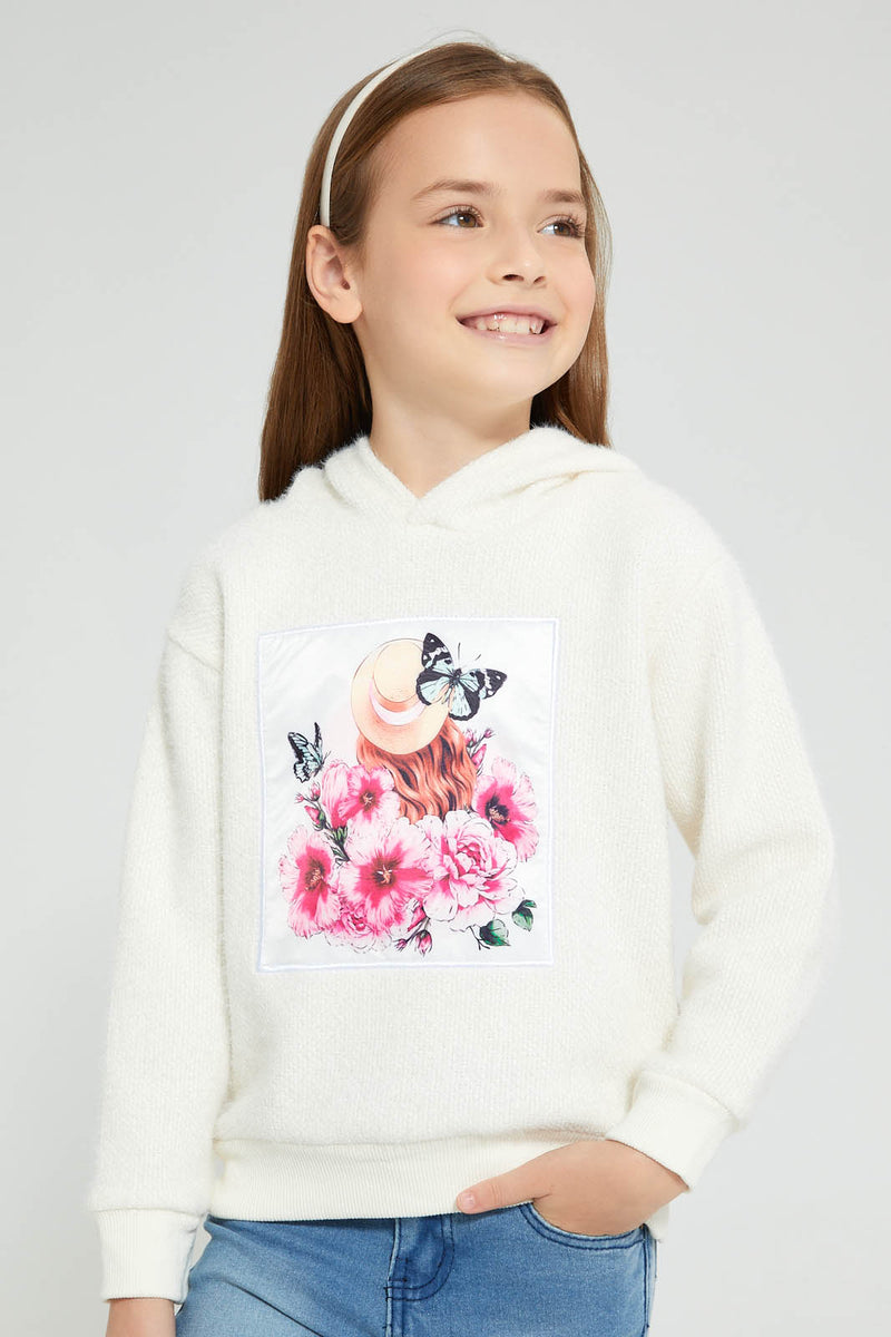 Redtag-Cream-Fur-Hooded-Sweatshirt-Sweatshirts-Girls-2 to 8 Years