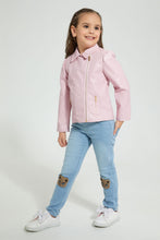 تنزيل الصورة على معرض الصور، Redtag-Pink-Pu-Biker-Jacket-Jackets-Girls-2 to 8 Years
