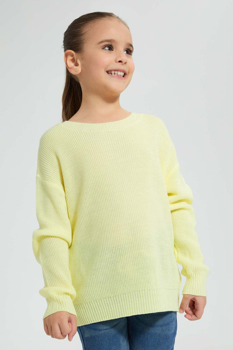 Redtag-Yellow-Crew-Neck-Pullover-Pullovers-Girls-2 to 8 Years