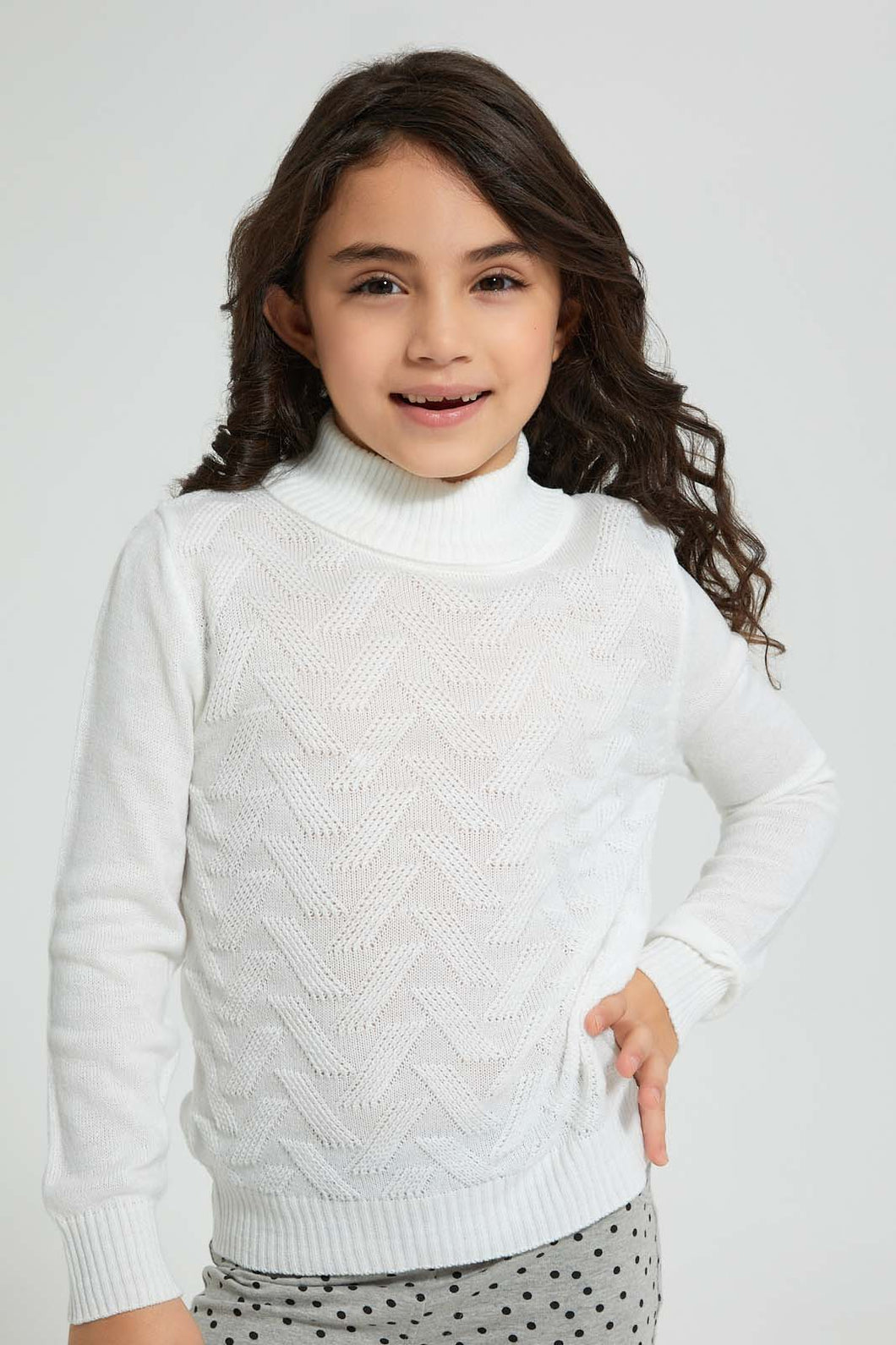 Redtag-White-High-Neck-Pullover-Pullovers-Girls-2 to 8 Years