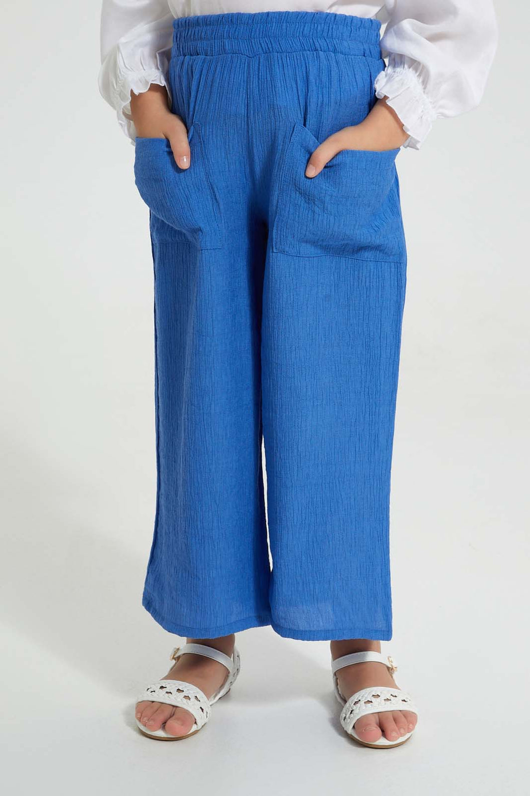 Redtag-Blue-Crinkled-Trouser-Colour:Blue,-Filter:Girls-(2-to-8-Yrs),-Girls-Trousers,-New-In,-New-In-GIR,-Non-Sale,-S22B,-Section:Kidswear-Girls-2 to 8 Years