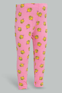 Redtag-Fuchsia-Tweety-Printed-Legging-Leggings-Infant-Girls-3 to 24 Months