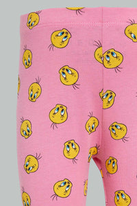 Redtag-Fuchsia-Tweety-Printed-Legging-Leggings-Infant-Girls-3 to 24 Months