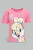 Redtag-Fuchsia-Lola-Bunny-Printed-T-Shirt-All-Over-Prints-Infant-Girls-3 to 24 Months