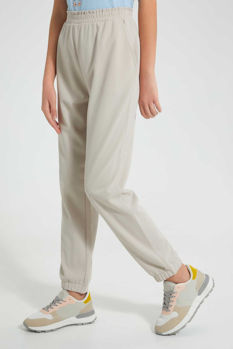 Redtag-Beige-Paperbag-Waist-Jog-Pant-Cargo-Pants-Senior-Girls-9 to 14 Years