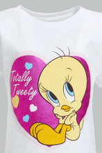 تنزيل الصورة على معرض الصور، Redtag-White-Tweety-Printed-T-Shirt-All-Over-Prints-Infant-Girls-3 to 24 Months
