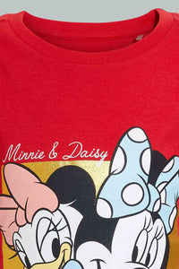 Redtag-Red-Minnie-And-Daisey-Printed-T-Shirt-All-Over-Prints-Infant-Girls-3 to 24 Months