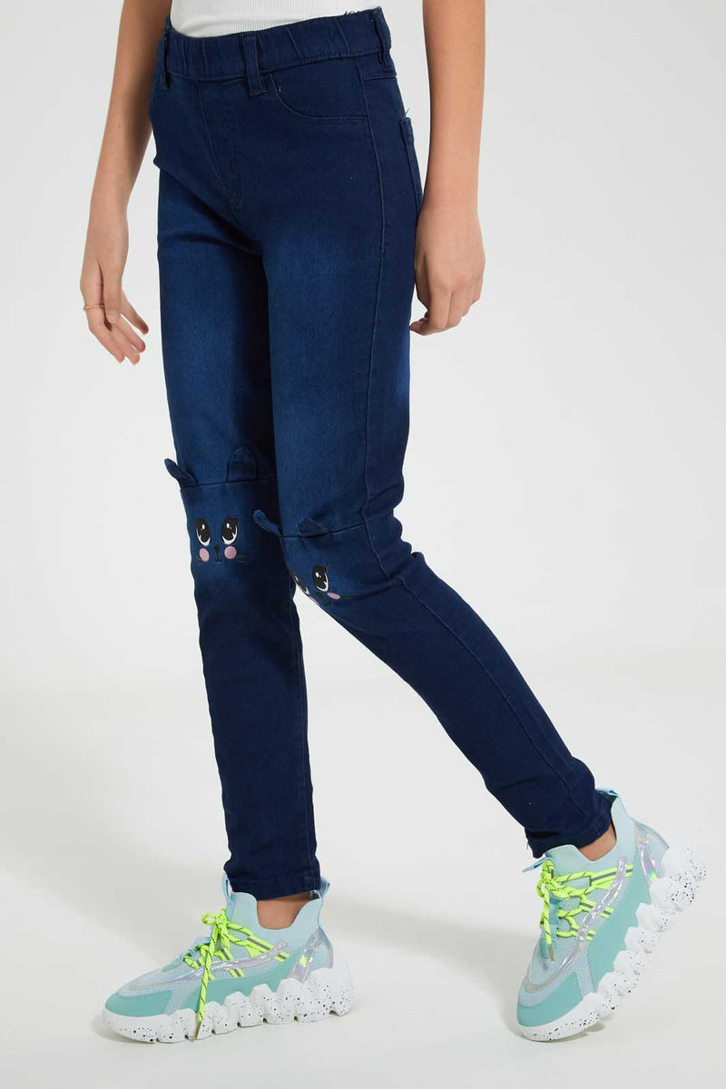 Redtag-Dk-Wash-Skinny-Jeggings-With-Bunny-Jeggings-Senior-Girls-9 to 14 Years