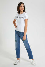 Load image into Gallery viewer, Redtag-White-Life-Goes-On-Ruffled-T-Shirt-Cropped-Tops-Senior-Girls-9 to 14 Years
