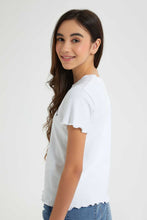 Load image into Gallery viewer, Redtag-White-Life-Goes-On-Ruffled-T-Shirt-Cropped-Tops-Senior-Girls-9 to 14 Years
