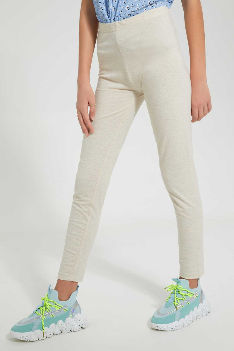 Redtag-Beige-Basic-Legging-Leggings-Senior-Girls-9 to 14 Years