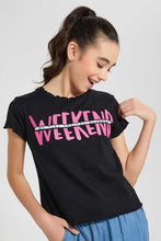 Load image into Gallery viewer, Redtag-Black-Weekend-Ruffled-T-Shirt-Cropped-Tops-Senior-Girls-9 to 14 Years
