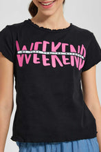 Load image into Gallery viewer, Redtag-Black-Weekend-Ruffled-T-Shirt-Cropped-Tops-Senior-Girls-9 to 14 Years
