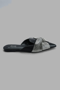 Redtag-Black-Knot-Diamante-Closed-Toe-Mules-Women's-