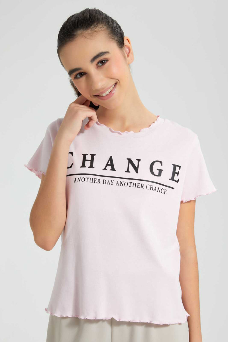 Redtag-Pink-Change-Ruffled-T-Shirt-Cropped-Tops-Senior-Girls-9 to 14 Years