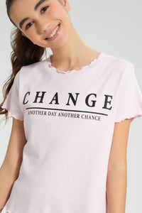 Redtag-Pink-Change-Ruffled-T-Shirt-Cropped-Tops-Senior-Girls-9 to 14 Years