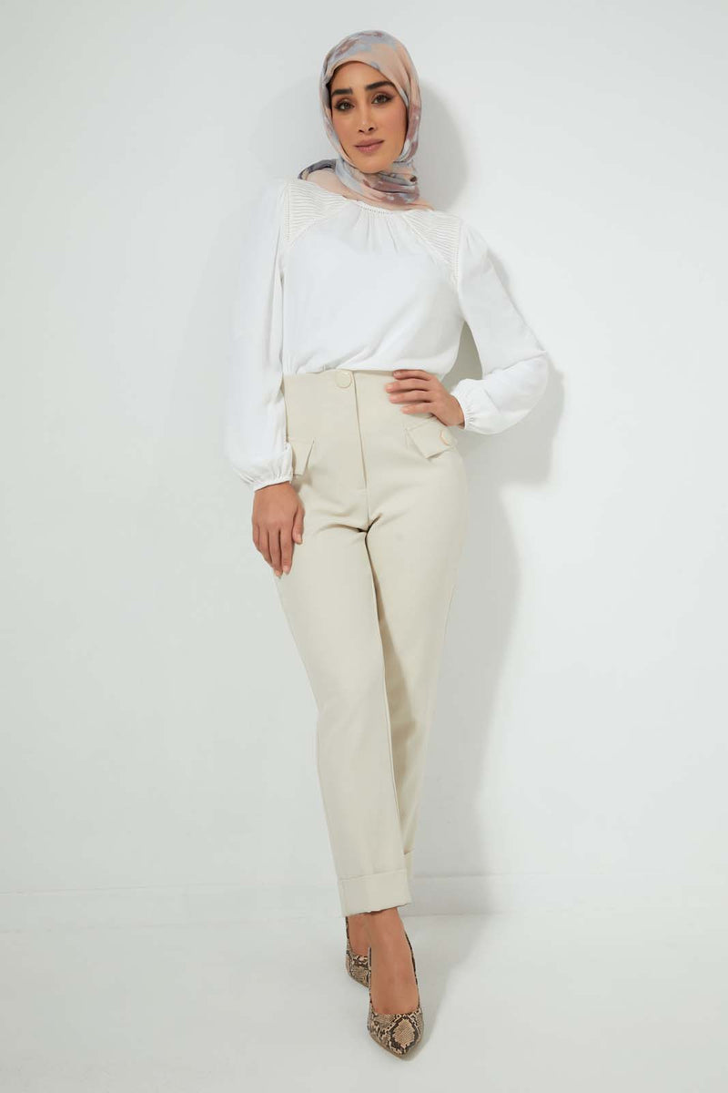 Redtag-Cream-Slim-Leg-Tailored-Trousers-With-Button-Detail-On-Waist-And-Pocket-Flaps-Trousers-Women's-