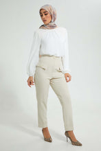 Load image into Gallery viewer, Redtag-Cream-Slim-Leg-Tailored-Trousers-With-Button-Detail-On-Waist-And-Pocket-Flaps-Trousers-Women&#39;s-
