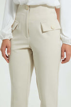 Load image into Gallery viewer, Redtag-Cream-Slim-Leg-Tailored-Trousers-With-Button-Detail-On-Waist-And-Pocket-Flaps-Trousers-Women&#39;s-
