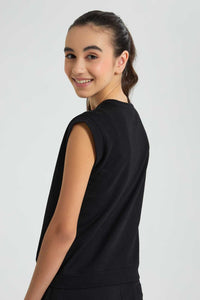 Redtag-Black-Shortsleeve-Top-Cropped-Tops-Senior-Girls-9 to 14 Years