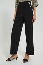 Load image into Gallery viewer, Redtag-Black-Button-Detail-Wideleg-Trouser-Trousers-Women&#39;s-
