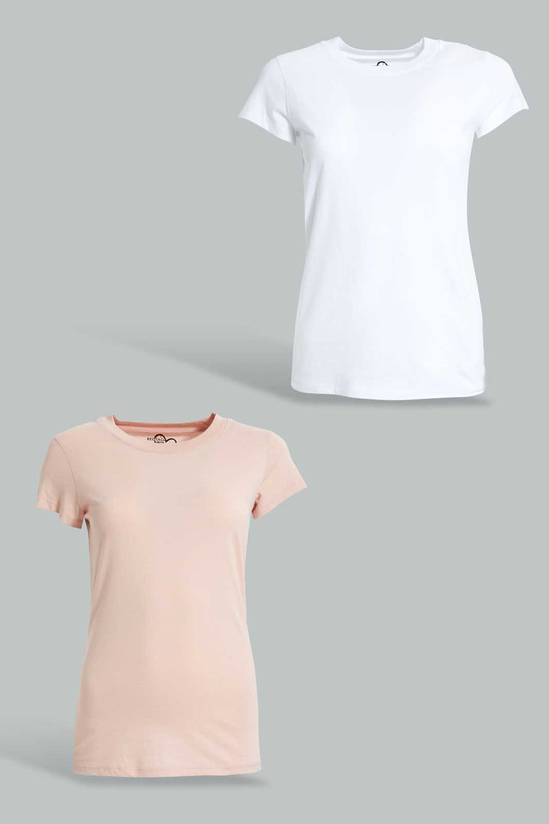 Redtag-Pink/White-2Pcs-Pack-Top-Tops-Senior-Girls-9 to 14 Years