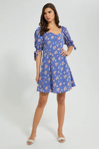 Redtag-Blue-Floral-Peasant-Style-Short-Dress-Dresses-Women's-