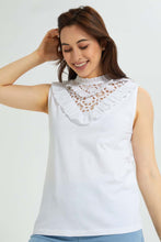 Load image into Gallery viewer, Redtag-White-Lace-Yoke-Detail-Top-Blouses-Women&#39;s-
