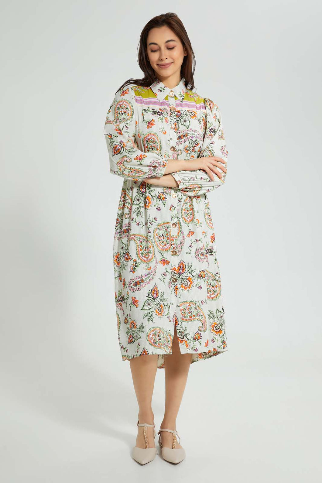 Redtag-Placement-Paisley-Print-Satin-Shirt-Dress-Dresses-Women's-