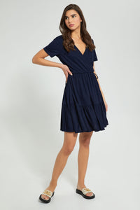 Redtag-Navy-Wrap-Skater-Dress-Dresses-Women's-