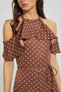 Redtag-Brown-Dotted-Ruffled-Jumpsuit-Dresses-Women's-