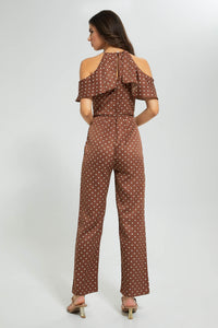 Redtag-Brown-Dotted-Ruffled-Jumpsuit-Dresses-Women's-