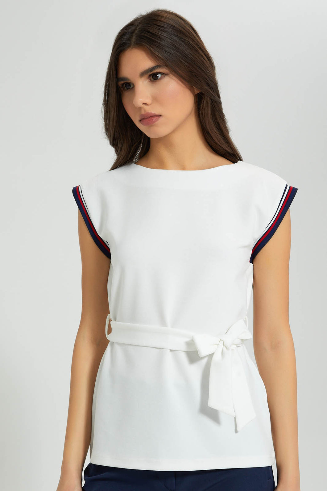 Redtag-Ivory-Belted-Top-With-Slv-Tape-Tops-Women's-