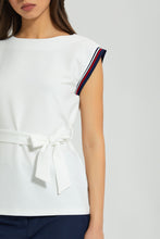 Load image into Gallery viewer, Redtag-Ivory-Belted-Top-With-Slv-Tape-Tops-Women&#39;s-
