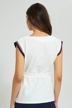 Load image into Gallery viewer, Redtag-Ivory-Belted-Top-With-Slv-Tape-Tops-Women&#39;s-
