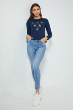 Load image into Gallery viewer, Redtag-Navy-Longsleeve-With-Star-Studs-Long-Sleeves-Women&#39;s-
