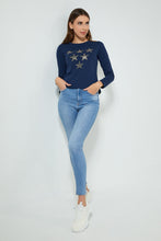 Load image into Gallery viewer, Redtag-Navy-Longsleeve-With-Star-Studs-Long-Sleeves-Women&#39;s-
