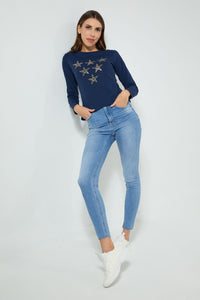 Redtag-Navy-Longsleeve-With-Star-Studs-Long-Sleeves-Women's-