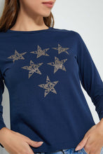 Load image into Gallery viewer, Redtag-Navy-Longsleeve-With-Star-Studs-Long-Sleeves-Women&#39;s-
