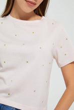 تنزيل الصورة على معرض الصور، Redtag-Pink-Shortsleeve-Crop-Top-With-Studs-All-Over-Graphic-Prints-Women&#39;s-
