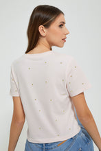 تنزيل الصورة على معرض الصور، Redtag-Pink-Shortsleeve-Crop-Top-With-Studs-All-Over-Graphic-Prints-Women&#39;s-
