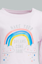 Load image into Gallery viewer, Redtag-Lilac-Rainbow-Printed-Pyjama-Set-Colour:Lilac,-Filter:Infant-Girls-(3-to-24-Mths),-Infant-Girls-Pyjama-Sets,-New-In,-New-In-ING,-Non-Sale,-S22B,-Section:Kidswear-Infant-Girls-3 to 24 Months
