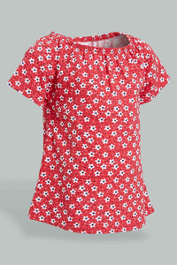 Redtag-Red-Flower-Aop-Fashion-Tee-Colour:Red,-Filter:Infant-Girls-(3-to-24-Mths),-Infant-Girls-T-Shirts,-New-In,-New-In-ING,-Non-Sale,-S22B,-Section:Kidswear-Infant-Girls-3 to 24 Months