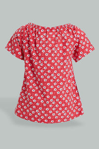 Redtag-Red-Flower-Aop-Fashion-Tee-Colour:Red,-Filter:Infant-Girls-(3-to-24-Mths),-Infant-Girls-T-Shirts,-New-In,-New-In-ING,-Non-Sale,-S22B,-Section:Kidswear-Infant-Girls-3 to 24 Months