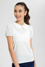 Load image into Gallery viewer, Redtag-White-Peter-Pan-Rib-Top-Plain-Senior-Girls-9 to 14 Years
