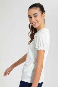 Redtag-White-Peter-Pan-Rib-Top-Plain-Senior-Girls-9 to 14 Years