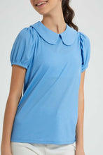 Load image into Gallery viewer, Redtag-Blue-Peter-Pan-Rib-Top-Plain-Senior-Girls-9 to 14 Years
