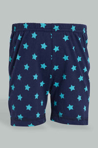 Redtag-Red-And-Navy-Car-Printed-Pj-Set-Top-Bottom-Shorts-(4-Pack)-Colour:Red,-Filter:Infant-Boys-(3-to-24-Mths),-Infant-Boys-Pyjama-Sets,-New-In,-New-In-INB,-Non-Sale,-S22B,-Section:Kidswear-Infant-Boys-3 to 24 Months