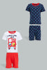 Redtag-Red-And-Navy-Car-Printed-Pj-Set-Top-Bottom-Shorts-(4-Pack)-Colour:Red,-Filter:Infant-Boys-(3-to-24-Mths),-Infant-Boys-Pyjama-Sets,-New-In,-New-In-INB,-Non-Sale,-S22B,-Section:Kidswear-Infant-Boys-3 to 24 Months